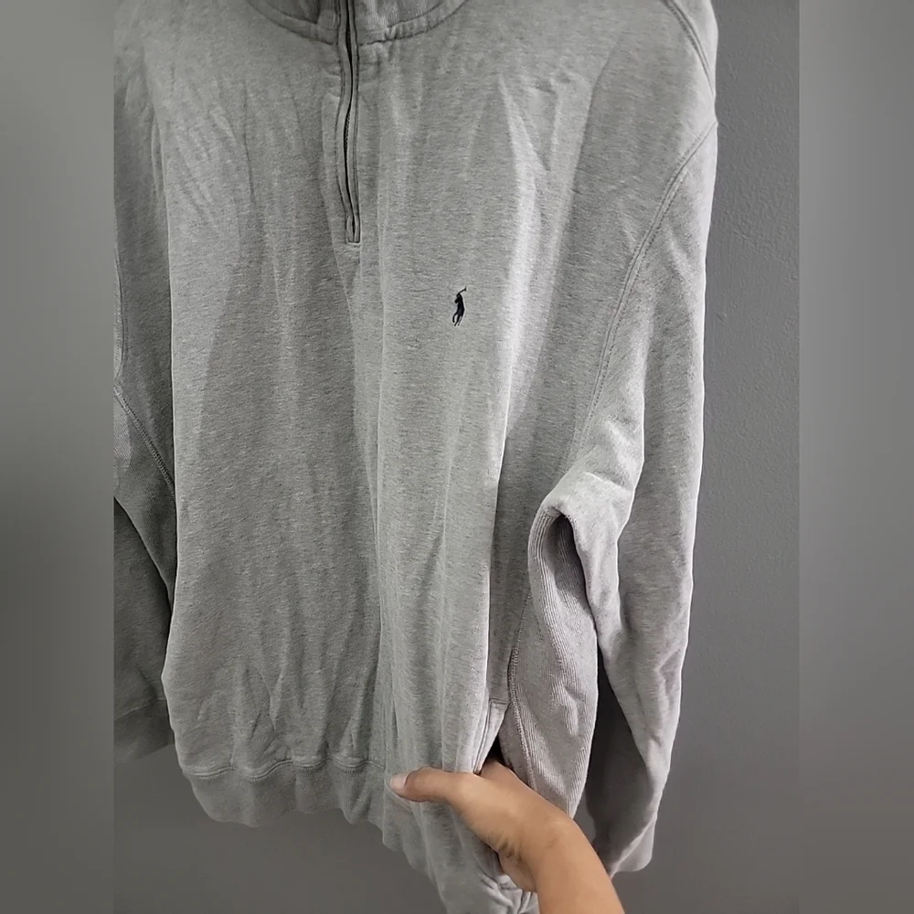 Polo Ralph Lauren Sweater Men’s XL Gray Pullover Pockets Pony Stripe Collared